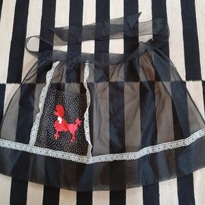 Vintage Black Sheer Apron with Red Poodle Pocket Design Lace